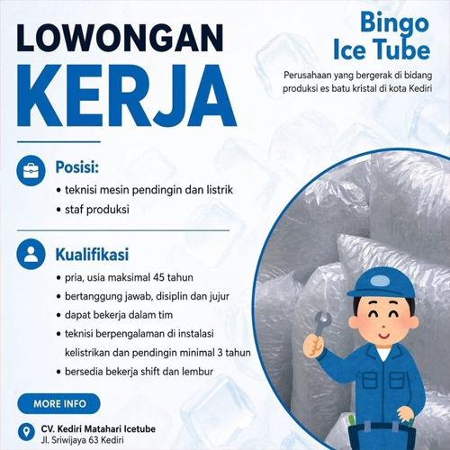 Lowongan Teknisi Mesin Pendingin dan Staff Produksi Kediri