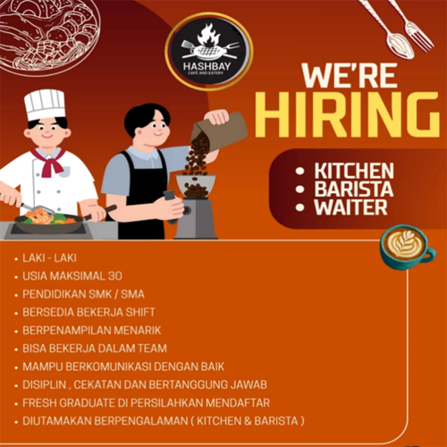 Lowongan Kitchen, Barista, dan Waiter untuk Cafe dan Restoran