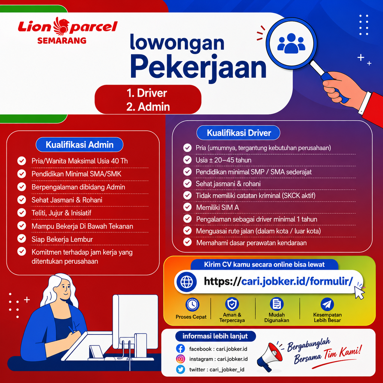 Lowongan Driver dan Admin Semarang di Lion Parcel Terbaru