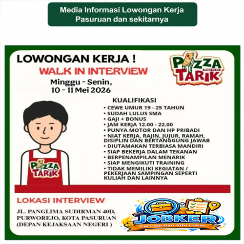 Loker Pizza Tarik Pasuruan Posisi Crew Restoran
