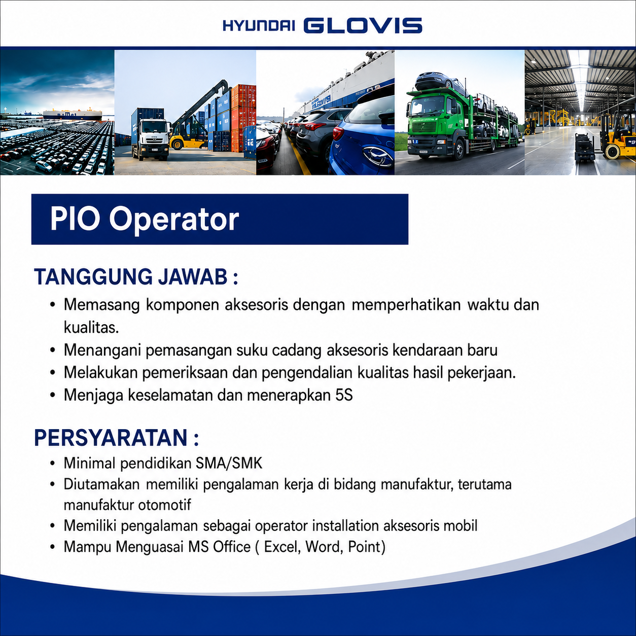 Lowongan Kerja PIO Operator Hyundai Glovis Terbaru 2026