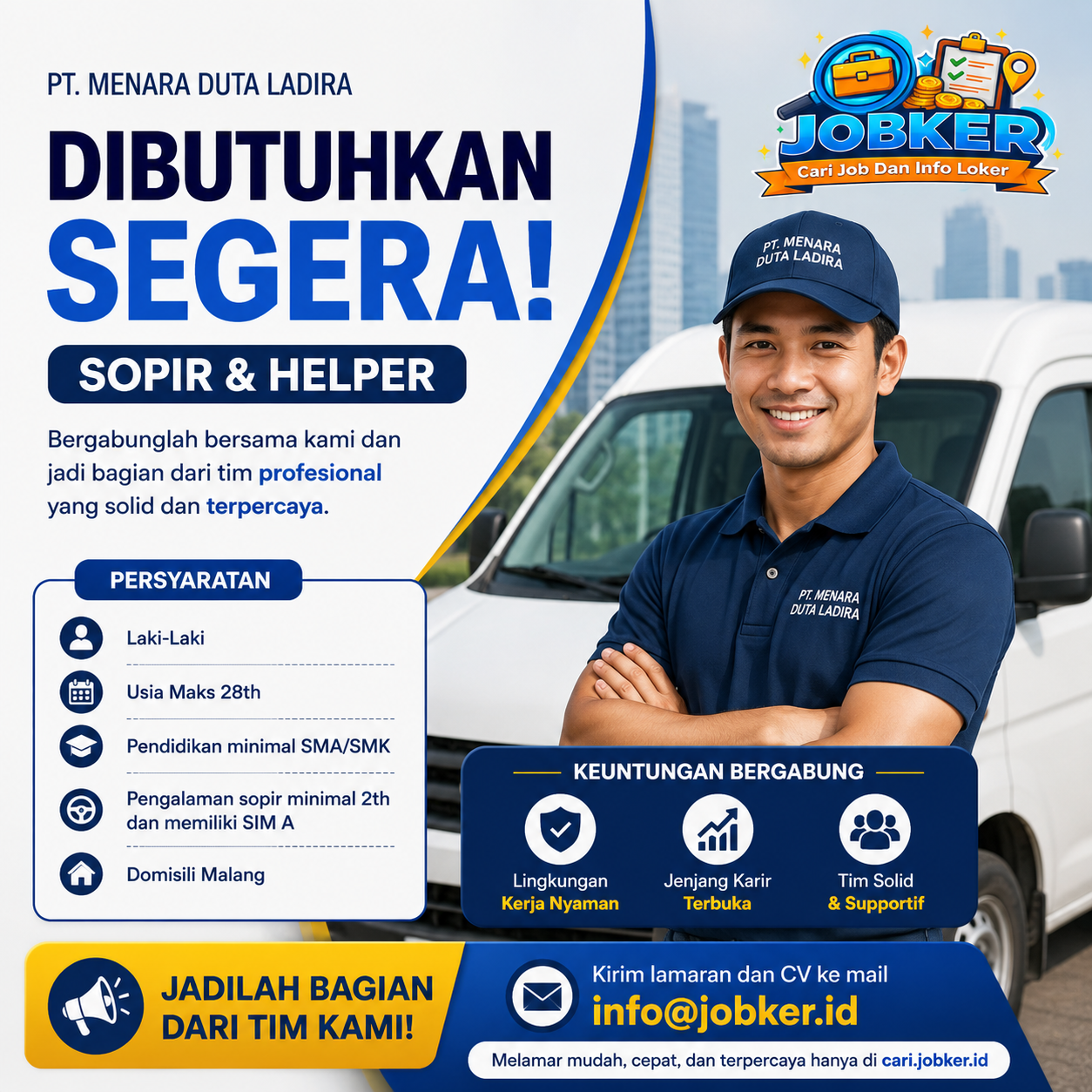 Lowongan Sopir Malang dan Helper PT Menara Duta Ladira